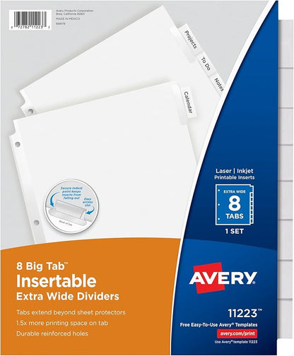 Avery 11223 Insertable Big Tab Dividers, 8-Tab, 11 1/8 x 9 1/4