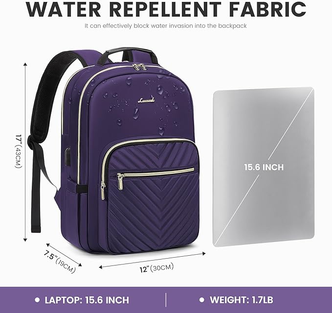 LOVEVOOK Laptop Backpack for Women 15.6 inch,Cute Women Travel Backpack Purse,Professional Laptop Computer Bag,Waterproof Work Business College Teacher Bag Carry on Backpack with USB Port,Royal Purple