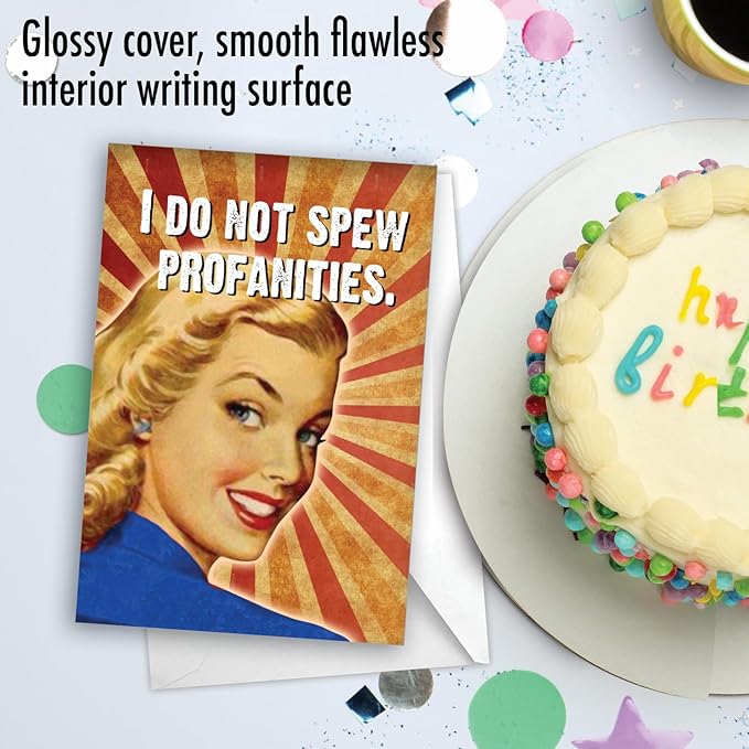 NobleWorks - 1 Funny Happy Birthday Greeting Card - Retro Woman Humor, Notecard Talk Bubbles - Mind Your Language C3229BDG