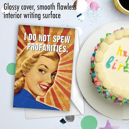 NobleWorks - 1 Funny Happy Birthday Greeting Card - Retro Woman Humor, Notecard Talk Bubbles - Mind Your Language C3229BDG