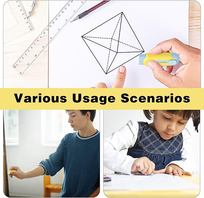 Pencil Erasers, Retractable Erasers for Pencils - Blue Yellow, Pack of 5