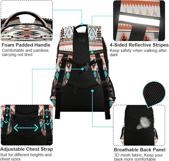 AUUXVA Ethnic Geometric Chevron Aztec Backpack School Bookbag Laptop Purse Casual Daypack for Teen Girls Women Boys Men College Travel 16.7x11.6x6.9 inch