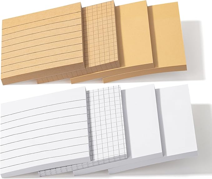 Mr. Pen- Lined Sticky Notes, 3”x3”, 8Pads, 480 Sheets, White & Kraft, Sticky Notes with Lines, Sticky Note, Self-Stick Note Pads, Sticky Notes Lined, Sticky Pads Sticky Notes Aesthetic, Lined Notepad