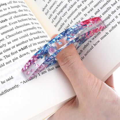 Rhinestones Book Page Holder, Glitter Crystal Thumb Book Holder, Sector Resin Book Opener Handmade Thumb Bookmarks Reading Accessories for Birthday Party Wedding Gifts(Pink Blue)