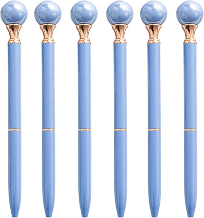 6 Pieces False Pearl Decoration Twist Metal Ballpoint Pen Ball Pen 1.0 MM Black Ink