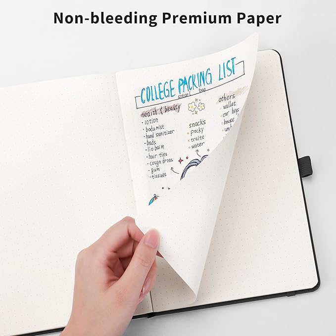 RETTACY Bullet Dotted Journal, A5 Dotted Notebook Journal with 192 Pages, 5.7'' × 8.3'', Medium Size, 100 GSM Thick Paper, Leather Hardcover, Bullet Journaling, Planning (Light Blue)