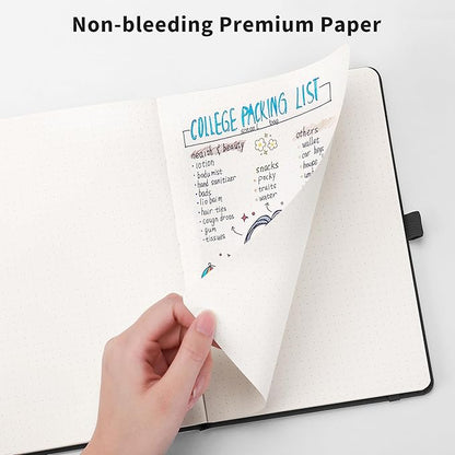 RETTACY Bullet Dotted Journal, A5 Dotted Notebook Journal with 192 Pages, 5.7'' × 8.3'', Medium Size, 100 GSM Thick Paper, Leather Hardcover, Bullet Journaling, Planning (Navy Blue)