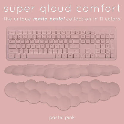 Qloud Cloud Wrist Rest Keyboard Wrist Rest for Computer Keyboard Pad, Cloud Keyboard Wrist Rest, Wrist Pad for Keyboard, Memory Foam, Non Slip Base, Comes with Mouse Pad - Pastel Pink