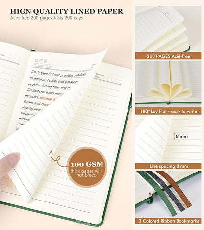 Lined Journal Notebook for Women and Men,Hardcover Leather Journaling Notebook for Writing, Travel, Business, Work and School,200 Pages A5 Notebook for Note Taking, Diary 5.9" × 8.5" - Green