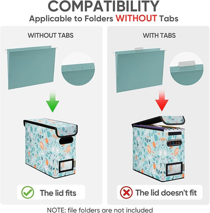 BALEINE File Organizer Box with Lid, Collapsible File Folder Organizer with Plastic Slide, Hanging File Folder Box for Office Document Storage (2 Pack, Spring Stroll, S)