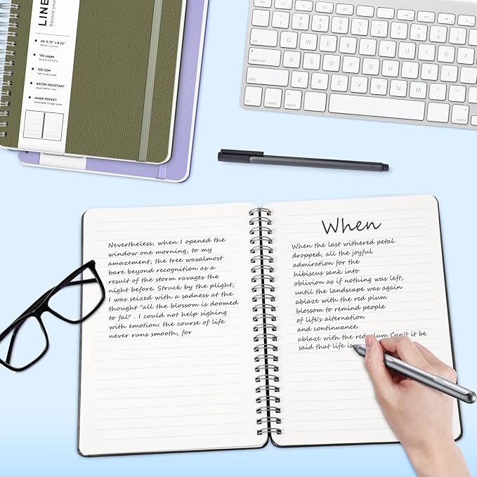 ABERLLS Green Lined Spiral Journal Notebook with 160 Pages, 8×5.7in, A5 Spiral Notebook, Journaling Notebooks for Work, School, Women, Men, College Ruled Spiral Notebook, Hardcover Leather Journals