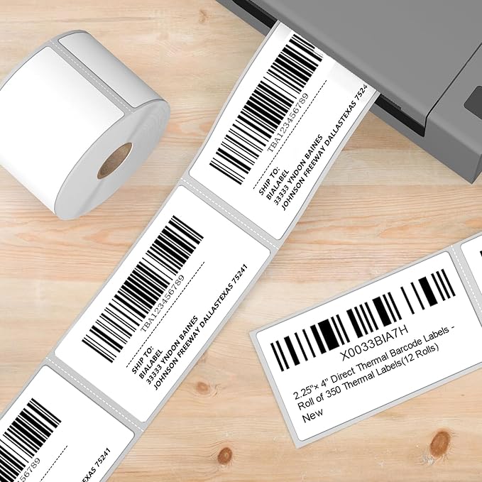12 Rolls 2.25" X 4" Thermal Printer Labels, 350/Roll - Direct Thermal Labels Compatible with Zebra & Rollo Printers