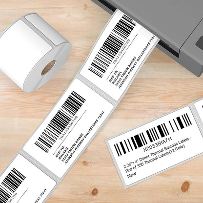 12 Rolls 2.25" X 4" Thermal Printer Labels, 350/Roll - Direct Thermal Labels Compatible with Zebra & Rollo Printers