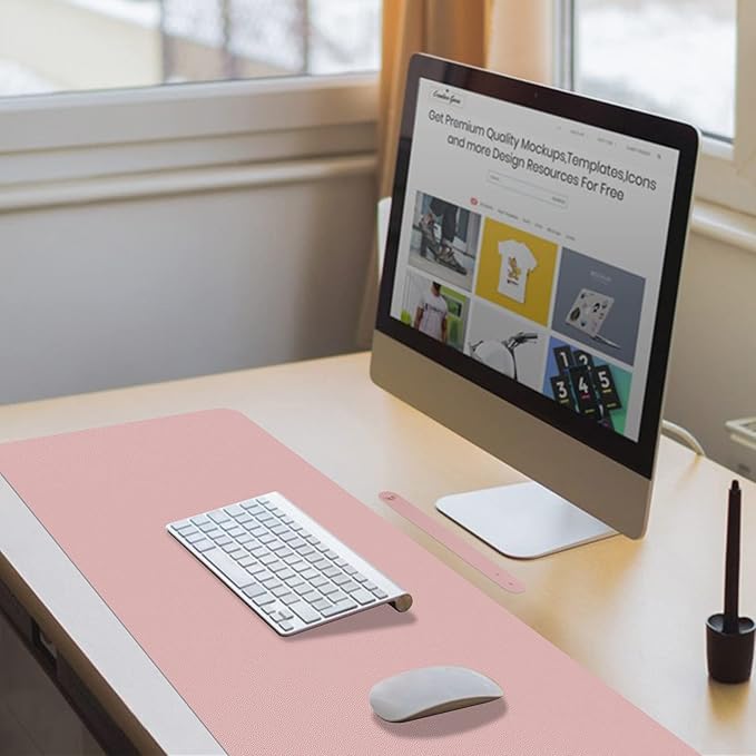 Boutilon Leather Desk Pad 30" x14",Non-Slip Mouse Pad,Office Desk Mat,Waterprooft PU Leather Desk Blotter,Desk Pad Protector,Desk Writing Pad for Home Office Decor (M-Pink)