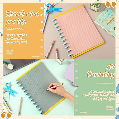 PerKoop 12 Pack 480 Sheets Colored Discbound Refill Paper 8.5 x 11 Inch College Ruled 11 Disc Letter Size Lined Paper Multicolored Refill Notebooks Disc Paper for Refill Paper Journaling (Retro Color)