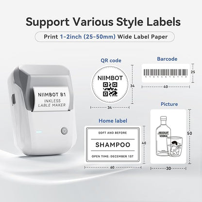NIIMBOT B1 Label Maker Machine with Tape, Thermal Label Printer Easy to Use for Office, Home, Business, 2 Inch Label Maker with 2'' x1.18'' Labels-230pcs/Roll