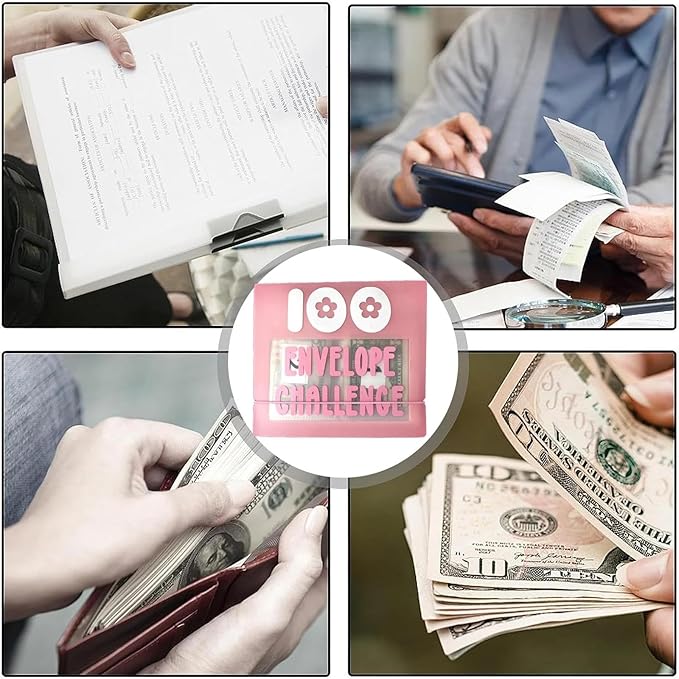HIPPITO 7.9''x7.9'' Mini 100 Envelopes Money Saving Binder, Storage Saving Budget Book for 100 Envelopes Money Saving Challenge Kit, Gift as a Challenge Book for Lovers to Save $5,050