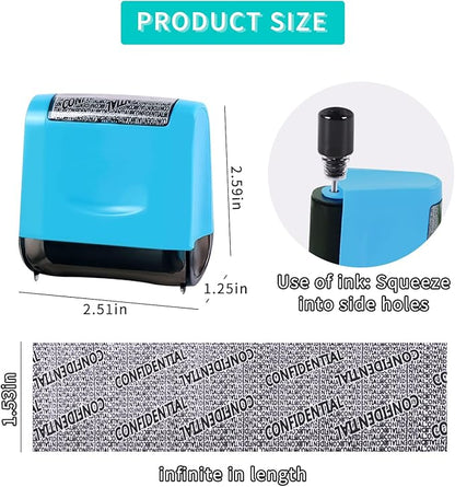 Identity Theft Protection Roller Stamp - Wide Confidential Roller Stamp with 3 Pack Refill Inks for Anti Theft Protection, Confidential Privacy Security, Address Blocker (Blue)
