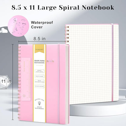 Yoment Graph Paper Notebook Spiral Notebook 8.5 x 11 A4 Large Grid Paper Notebooks, 100 GSM Thick Graph Paper, Plastic Cover Graphing Notebook for Work School Engineering, A4 Pink