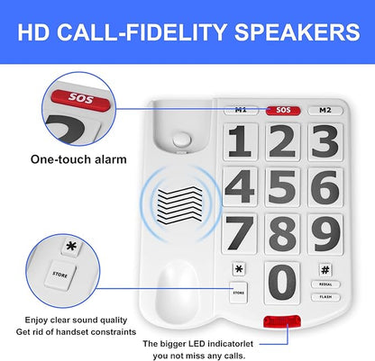 Large Key Wired Telephone, Adjustable Ringing Tone, and earpiece Volume, The earpiece can be Adjusted to Ultra-high Volume, which is Helpful for Those