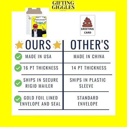 GIFTING GIGGLES Funny Donald Trump Birthday Card | Political Birthday Cards | Great President Gag Gift for 30th 40th 50th 60th 70th 80th 90th | Comes with Presidential Seal - MADE IN USA