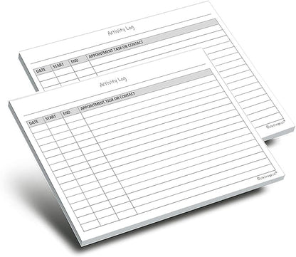 Activity Log Notepads(2 Pack, 50 Pages Each) Pad Planners to List a Task, Action or Contact. A Versatile Work Tool to Track Time & Office Productivity. 8.5 X 5.5, A5 Sheets. Made in the USA.