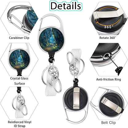 Gctriki Firefly Forest Badge Reel Retractable Heavy Duty with 360° Swivel Carabiner Clip, Work ID Badge Holder Retractable Clip, Cute Nurse Teacher ID Card Holder Name Badge Clip Keychain Accessories