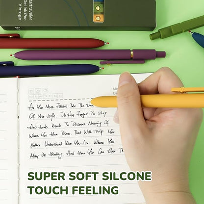 UIXJODO Gel Pens, 6 Pcs Black Ink Pens for Women, 0.5mm Fine Point Smooth Writing Pens, High-End Series Retractable Pens for Journaling Note Taking (6 Pcs Gold Vintage)