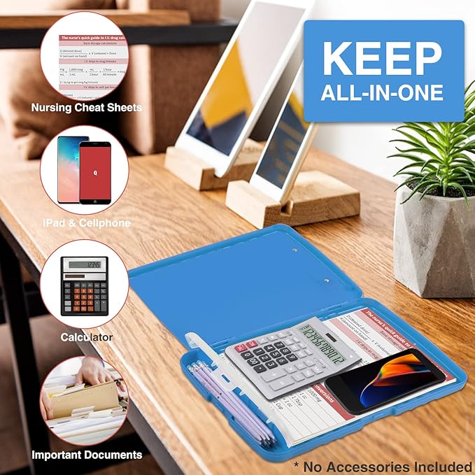 Sooez Clipboard with Storage, High Capacity Nursing Clipboards with Pen Holder, Heavy Duty Plastic Storage Clipboard with Low Profile Clip, Clipboard Folder, Teacher Must Haves, Office Supplies