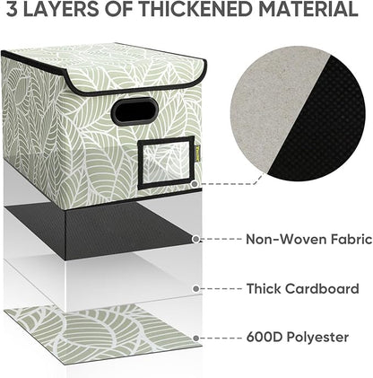 BALEINE File Organizer Box with Lid, Collapsible File Folder Organizer with Plastic Slide, Hanging File Folder Box for Office Document Storage (1 Pack, Antique Foliage)