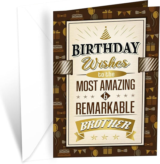 Prime Greetings Birthday Card Brother, Made in America, Eco-Friendly, Thick Card Stock with Premium Envelope 5in x 7.75in, Packaged in Protective Mailer