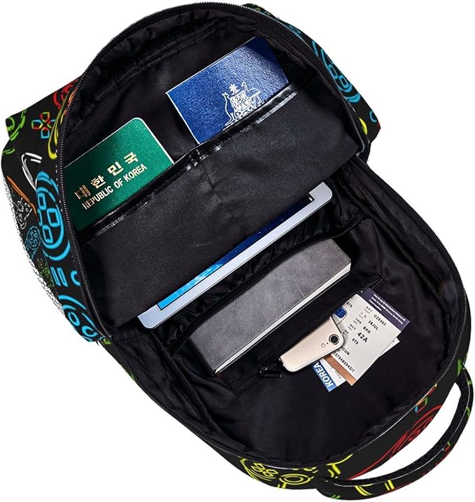 Fiokroo Game Joystick Colorful Silhouettes Backpack School Bag For Students Teens Men Women Laptop Backpacks Travel Daypack Bag With Multiple Pockets