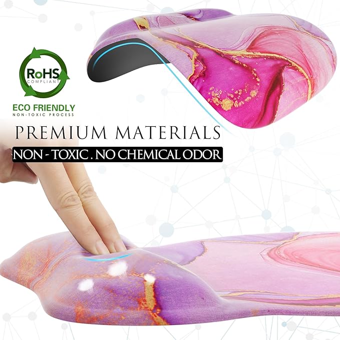 MROCO Ergonomic Mouse Pad with Gel Wrist Rest, Comfortable Mousepad with Smooth Wrist Support Surface and Non-Slip PU Base for Pain Relief, Computer, Laptop, Office & Home, 9.4 x 8.1 in, Pink Marble