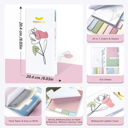Hommie Sticky Notes Set, Divider Sticky Notes 410 Packs Planner Sticky Note Dividers Tabs with Color Coding for School Supplies, Office Supplies, Book Notes,Bible Sticky Notes