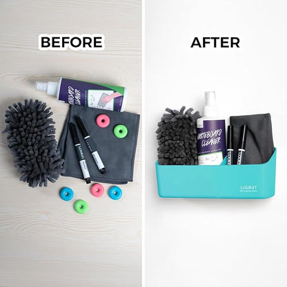 loukin Magnetic and Adhesive Marker Holder, Dry Erase Accessory Tray, Magnetic Storage Organizer for Whiteboard, Glass or Refrigerators (Sky Blue)