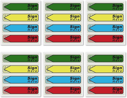 600pcs Stickers(6 Pack) Sign Here Labels, Sign Here Flags Sticky Notes Initial Tabs with Dispenser Arrow Labels Easy to Post for Office School Notary Books(Dark Green 1)