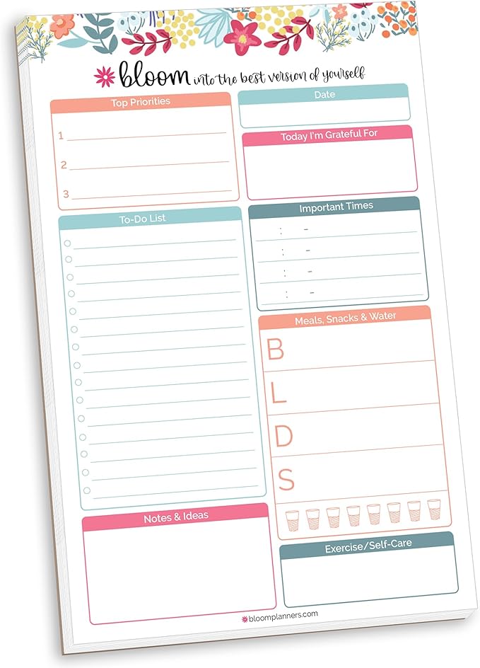 bloom daily planners Daily Planning System Tear Off to-Do Pad - Undated Checklist Notepad Organizer with Perforated Sheets - 6" x 9" (Floral Dots)