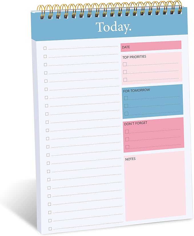 To Do List Notepad - Daily Planner Notepad Undated 52 Sheets Tear Off, 6.5" x 9.8" Checklist Productivity Organizer with Hourly Schedule for Tasks