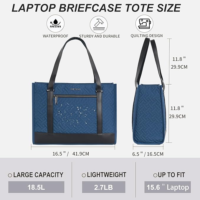 EMPSIGN Laptop Tote bag for women 16 Inch, Stylish Computer Shoulder Tote Bag for Work, Large Capacity Quilted Laptop Briefcase, Waterproof Women Business Office Bag, Quilted Haze Blue