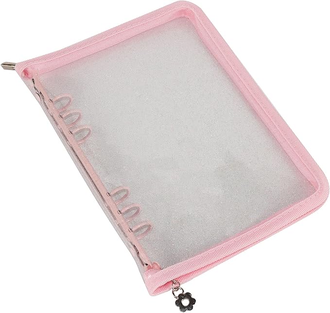 Multibey A5 Binder Cover Clear Soft PVC 6-Ring Binder Cash Budget Evelopes System with Zipper Planner Organizer Refillable Notebook Journal Binder (Pink, A5)