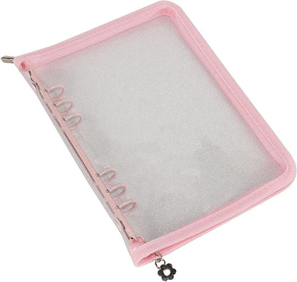 Multibey A5 Binder Cover Clear Soft PVC 6-Ring Binder Cash Budget Evelopes System with Zipper Planner Organizer Refillable Notebook Journal Binder (Pink, A5)