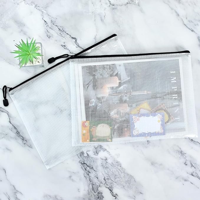 Vuzvuv A5-22 PCS 9.49"x 7.09"Mesh Zipper Pouch Set，Resistant Document File Folders Plastic Mesh Bag with Label Sticker for File, Document, Makeup, Board Game School Office Home Travel Storage