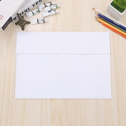 VANRA Poly File Folder Pockets File Jacket Plastic Envelope Flat Document Letter Organizer with Snap Button Closure A4 Letter Size (Pack of 5, White)