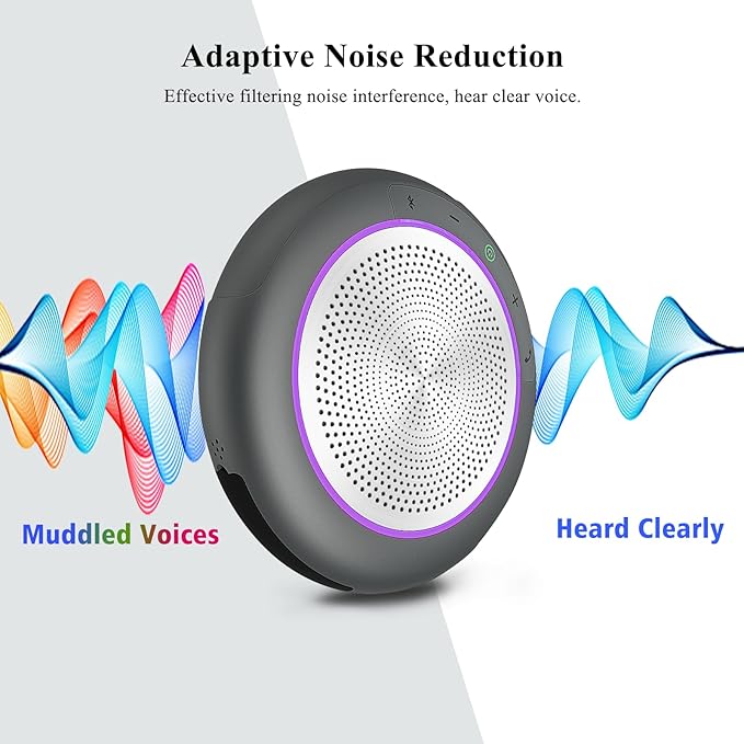 Conference Speaker with Microphone, Silver 360° Voice Pickup Portable Conference Microphone Noise Reduction Bluetooth 5.0 Speakerphone for Zoom, Webex, Home, Office, Online Calling