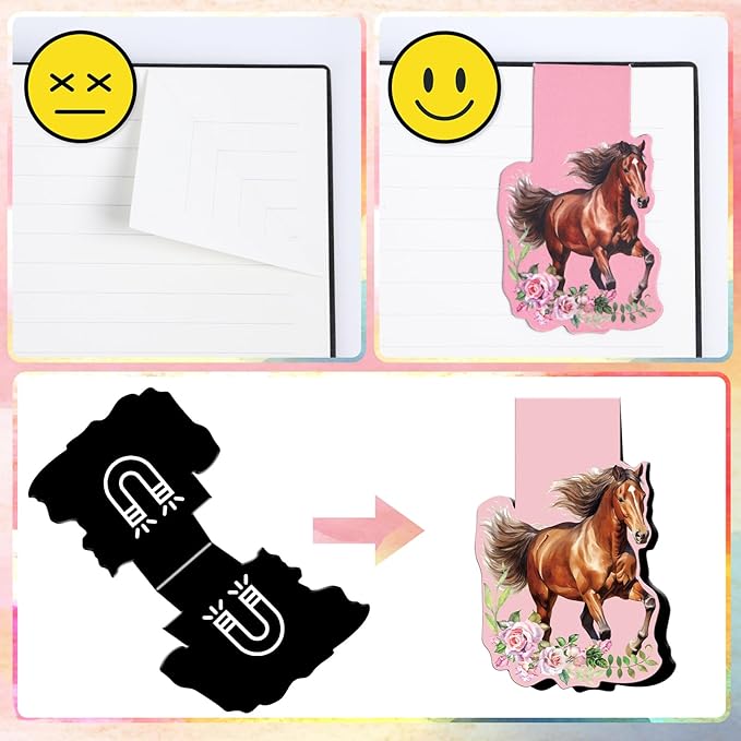 Horse Shaped Magnetic Bookmark - 6 Pcs Funny Animal Magnetic Bookmarks for Kids Horses Book Mark Magnets Page Marker Clip Gift for Book Lovers Students Teacher School Reading Book Marks