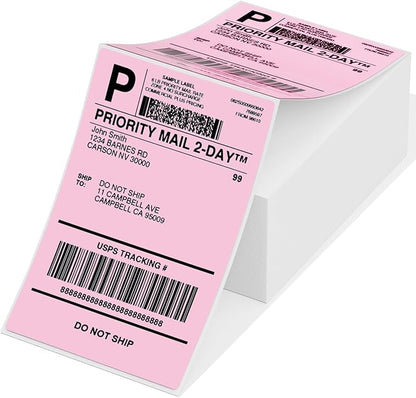 Phomemo 241bt Labels - Packs of 500 4X6 Per Fan-Fold Thermal Labels Compatible with Phomemo 241bt, D520BT, B246D Label Printer, Shipping Label for Bussines, Home, Office, Commercial Grade, Pink