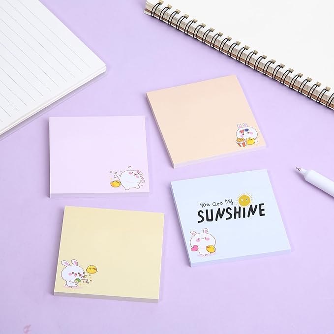 Mr. Pen- Sticky Notes, 3”x3”, 8 Pads, 400 Sheets, Cute Rabbit Sticky Notes, Sticky Pads Sticky Notes Aesthetic, Colorful Sticky Notes Bulk Sticky Notes Cute Sticky Notes for Women