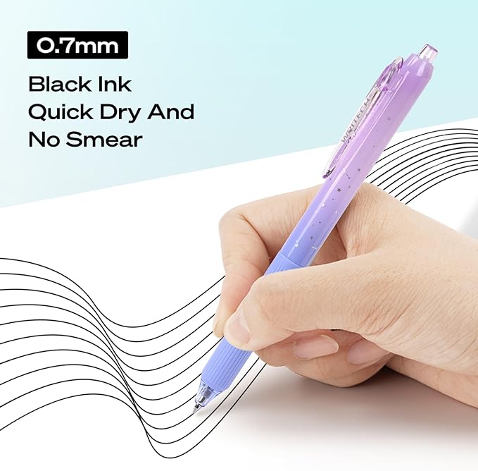 WRITECH Gel Pens Fine Point: 0.7mm Black Ink Retractable 6ct Smooth Writing with Aesthetic Gradient Color Barrel for Journaling Note Taking Silent Click No Smear Nebula Pen Set