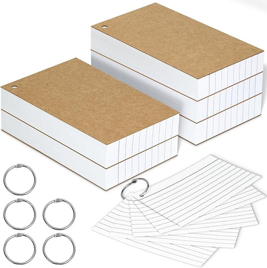500PCS White Index Cards, 3x5 Inches Flash Cards with Ring, Lined on Both Side Notecards Ruled Study Card Flashcards Heavy Note Cards for Studying, Learning, School, College
