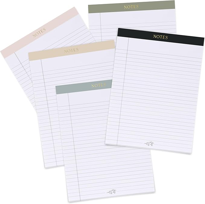 ZICOTO Aesthetic Note Pads Set Of 5 - Quality 8.5 x 11 inch Lined Legal Pads For Women Or Men - The Perfect Writing Notepads and Office Desk Supplies to Easily Organize Your To-Do Lists